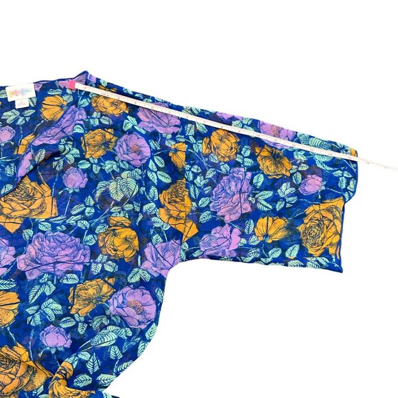 Lularoe Cardigan Women S Blue Floral Black Fringe Monroe Kimono Semi Sheer - Picture 6 of 12